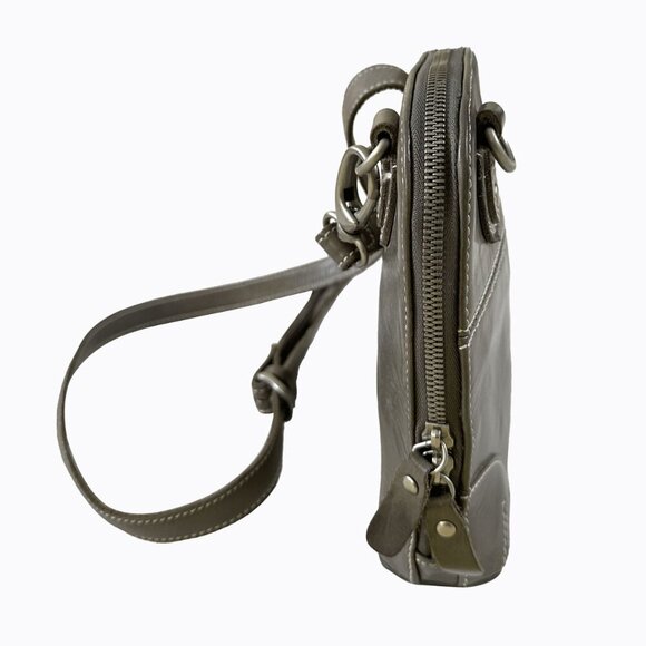 Bobo Neutral Leather Compact Bag Taupe Gray Commuter Office Crossbody Purse City - Picture 4 of 6